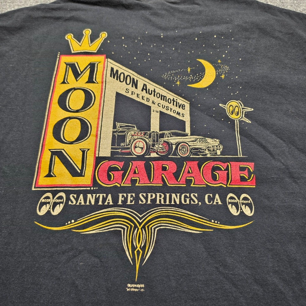 Mooneyes Moon Garage Graphic T-Shirt Mens 2XL Black Hot Rod Automotive Tee